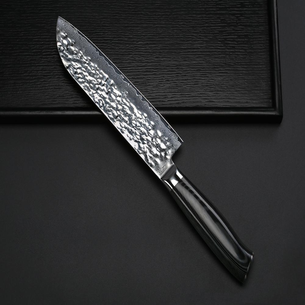 Hammered  Damascus Steel Cooking Knife Multipurpose Santoku Knife